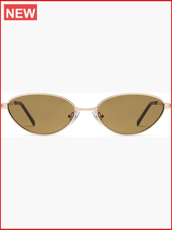 Retro Oval Cat Eye Sunglasses UV400 Polycarbonate Metal Frame Slim Vintage